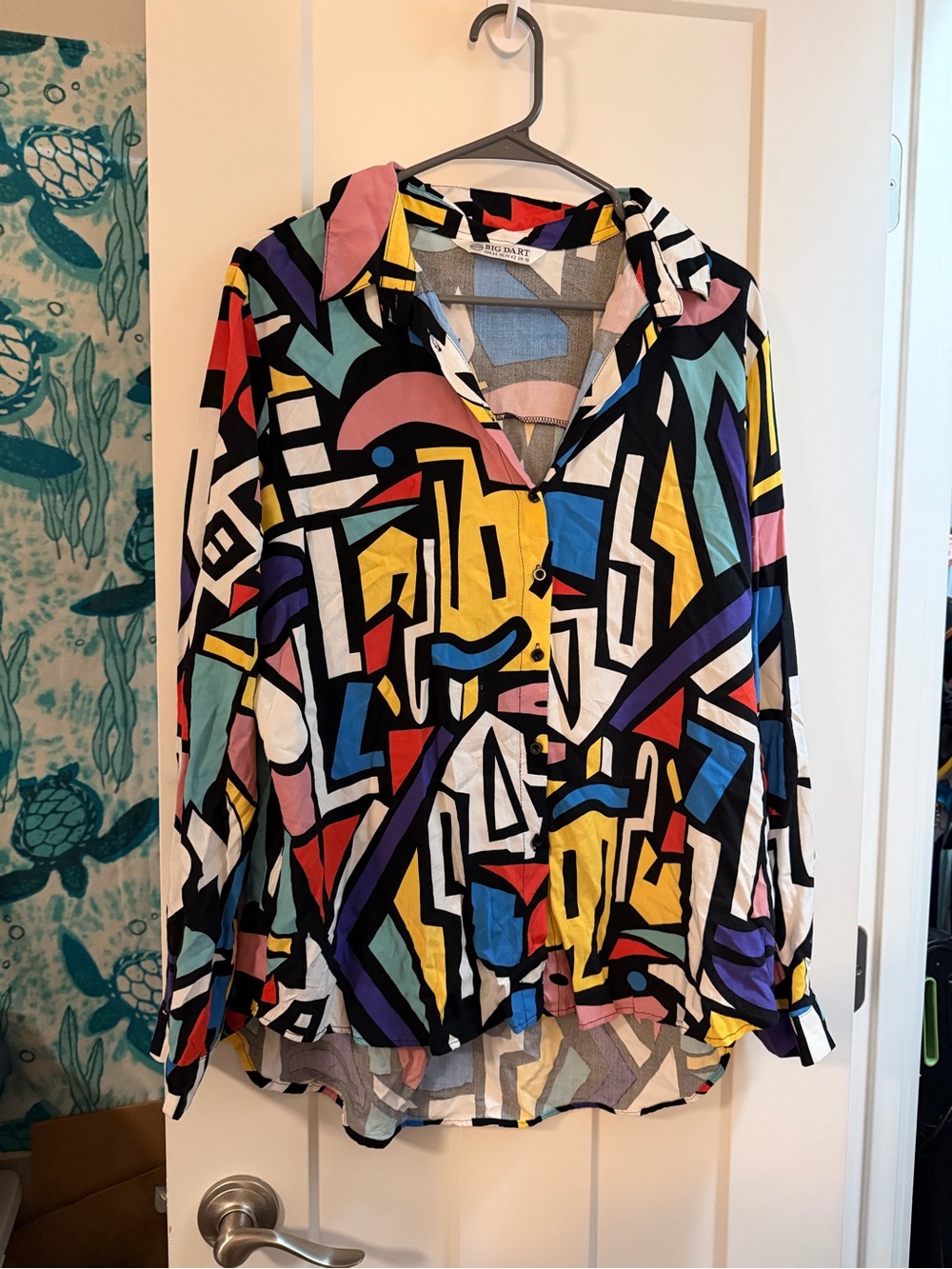 Colorful Geometric Button Up Blouse